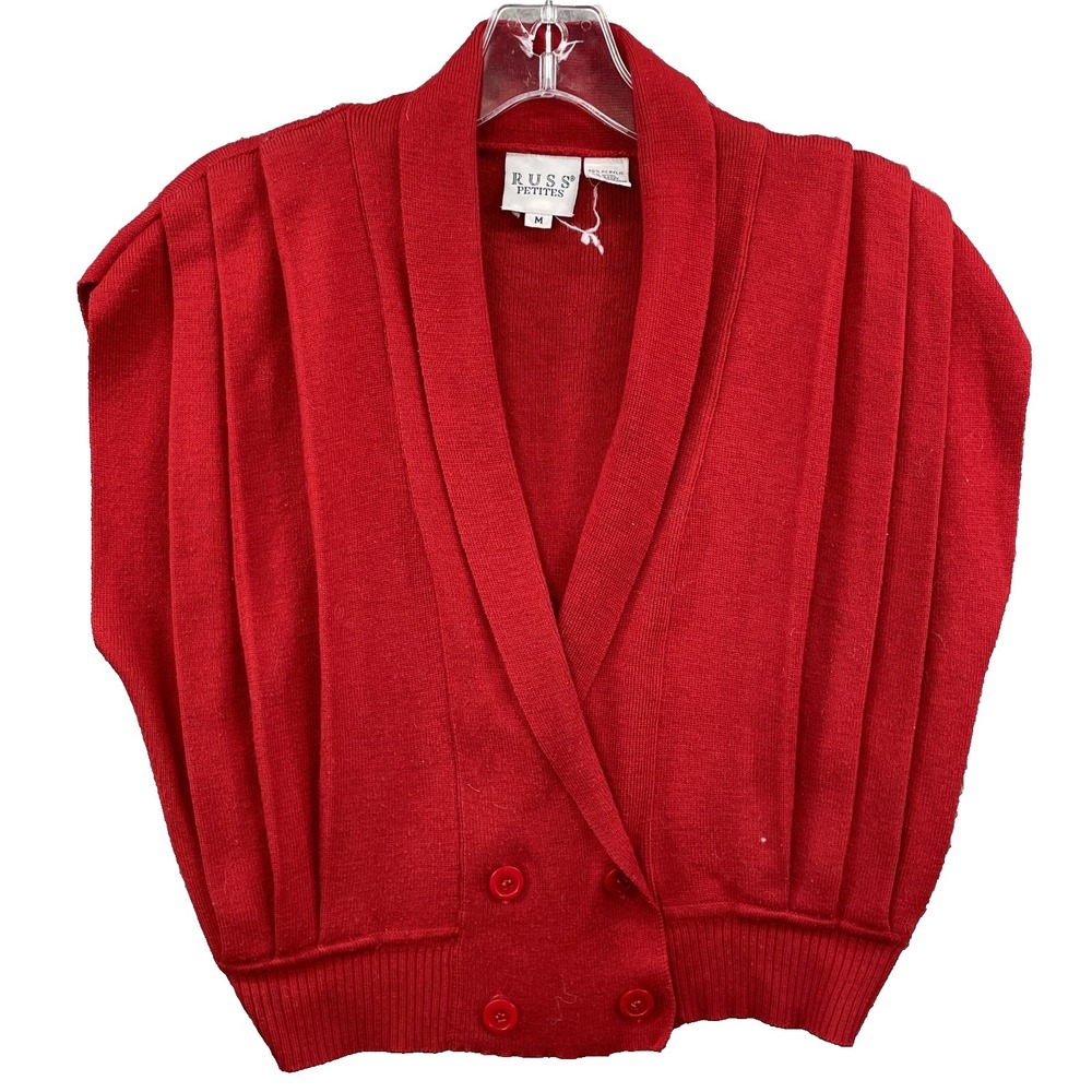VTG Russ Petites Shawl Sweater Vest Women's Medium 80's Corpcore Office Academia
